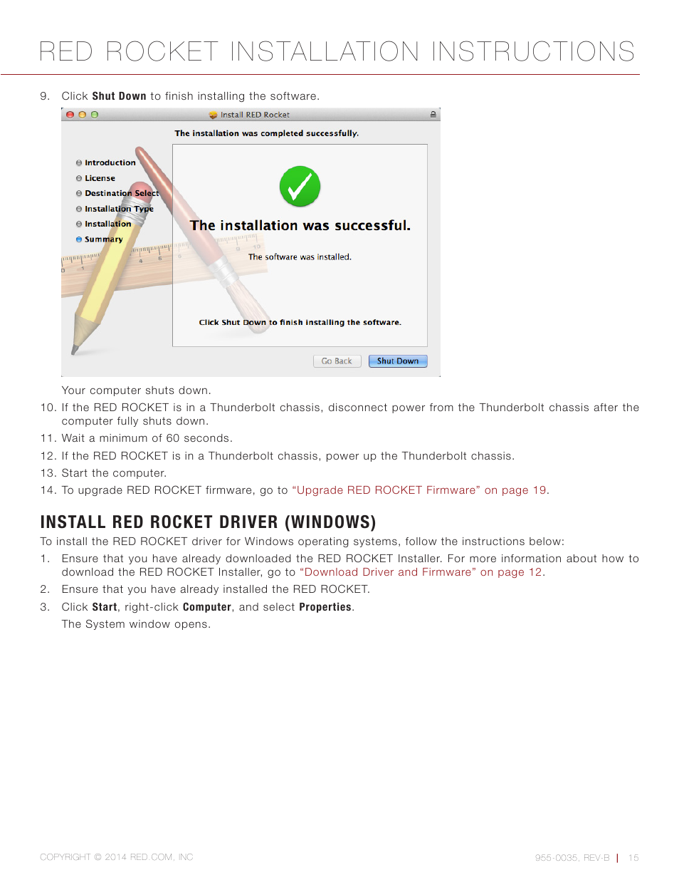 Install red rocket driver (windows), Red rocket installation instructions | RED ROCKET User Manual | Page 15 / 31