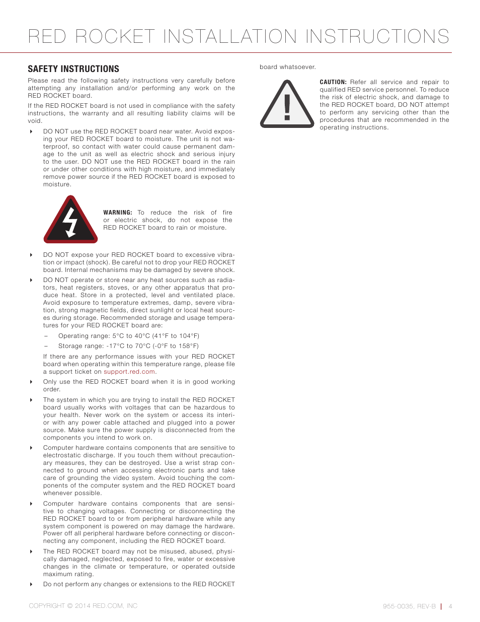 Safety instructions, Red rocket installation instructions | RED ROCKET User Manual | Page 4 / 31