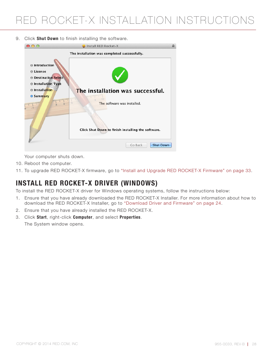 Install red rocket-x driver (windows), Red rocket-x installation instructions | RED ROCKET-X User Manual | Page 28 / 45