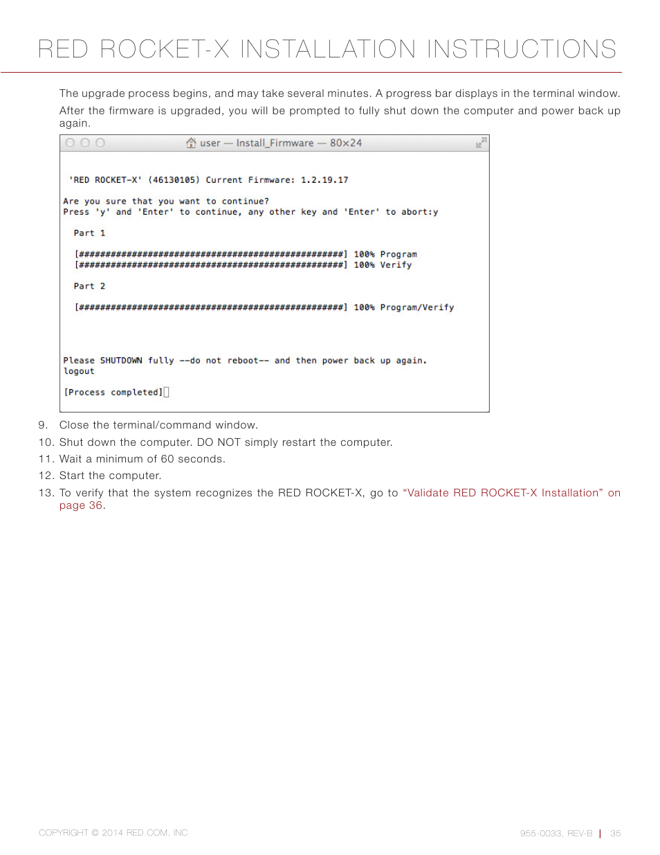 Red rocket-x installation instructions | RED ROCKET-X User Manual | Page 35 / 45
