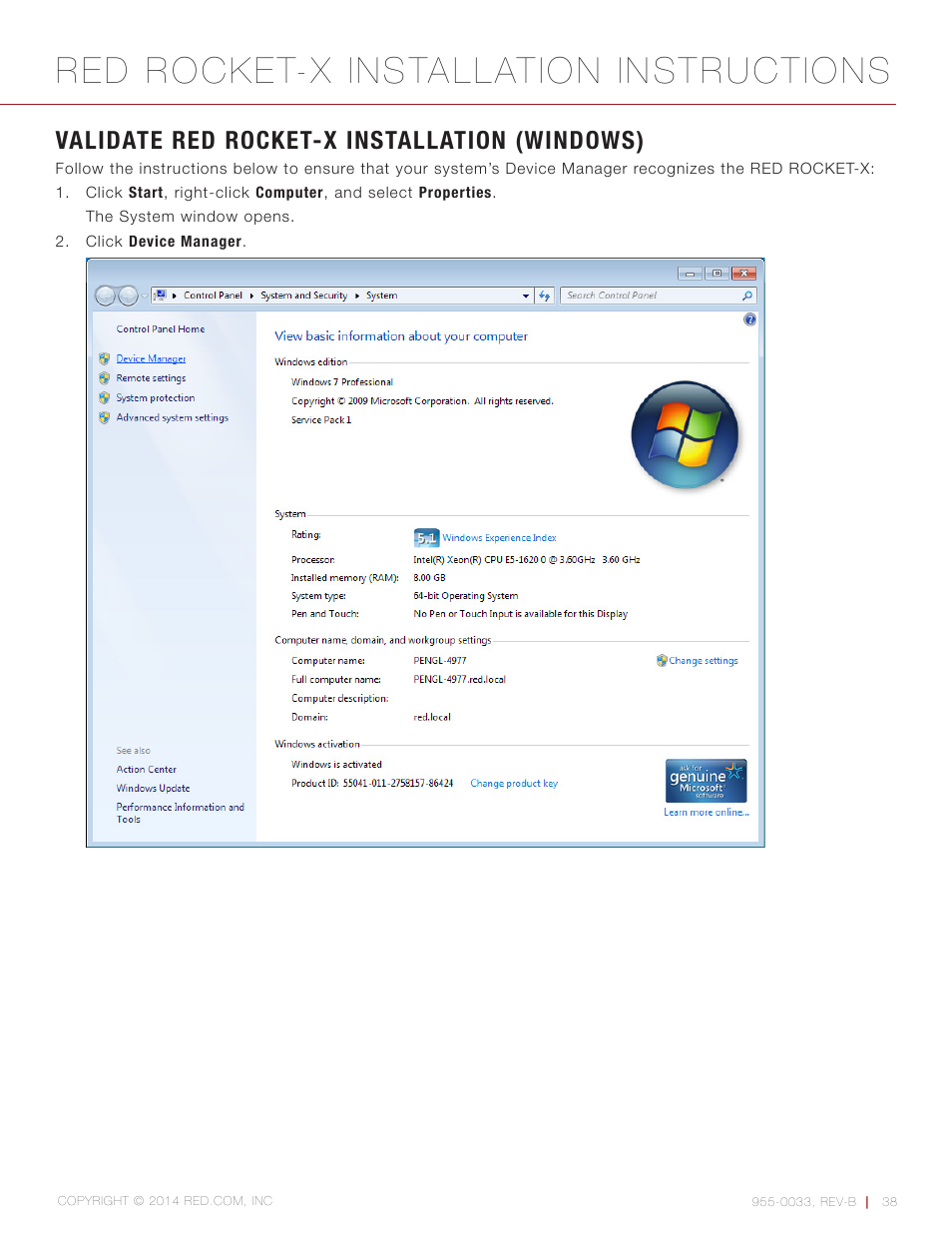 Validate red rocket-x installation (windows), Red rocket-x installation instructions | RED ROCKET-X User Manual | Page 38 / 45