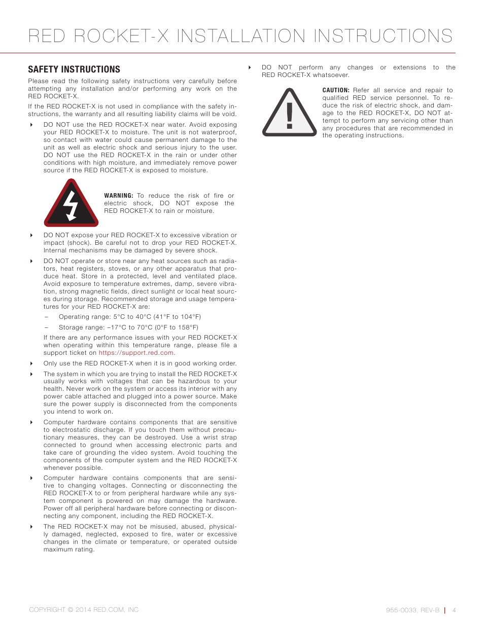 Safety instructions, Red rocket-x installation instructions | RED ROCKET-X User Manual | Page 4 / 45