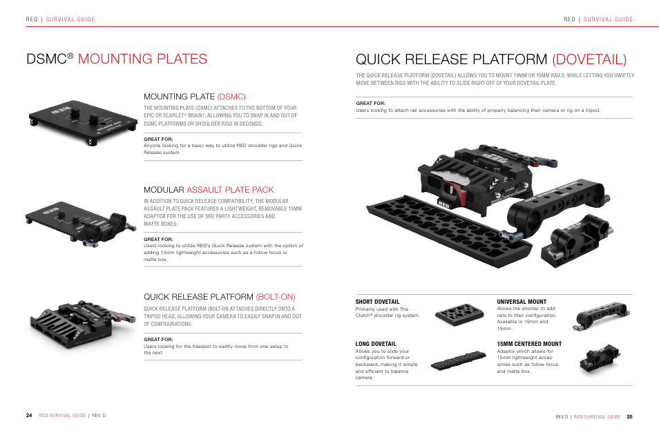 Dsmc mounting plates, Quick release platform (dovetail), Dsmc | Mounting plates | RED SURVIVAL GUIDE User Manual | Page 13 / 37