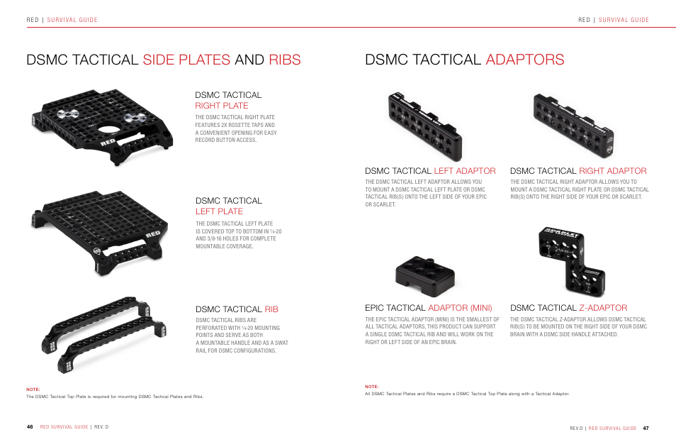 Dsmc tactical side plates and ribs, Dsmc tactical adaptors | RED SURVIVAL GUIDE User Manual | Page 24 / 37