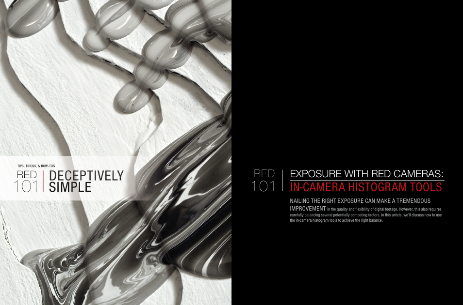 Red 101 learn articles, Exposure with red cameras, In-camera histogram tools | RED SURVIVAL GUIDE User Manual | Page 30 / 37