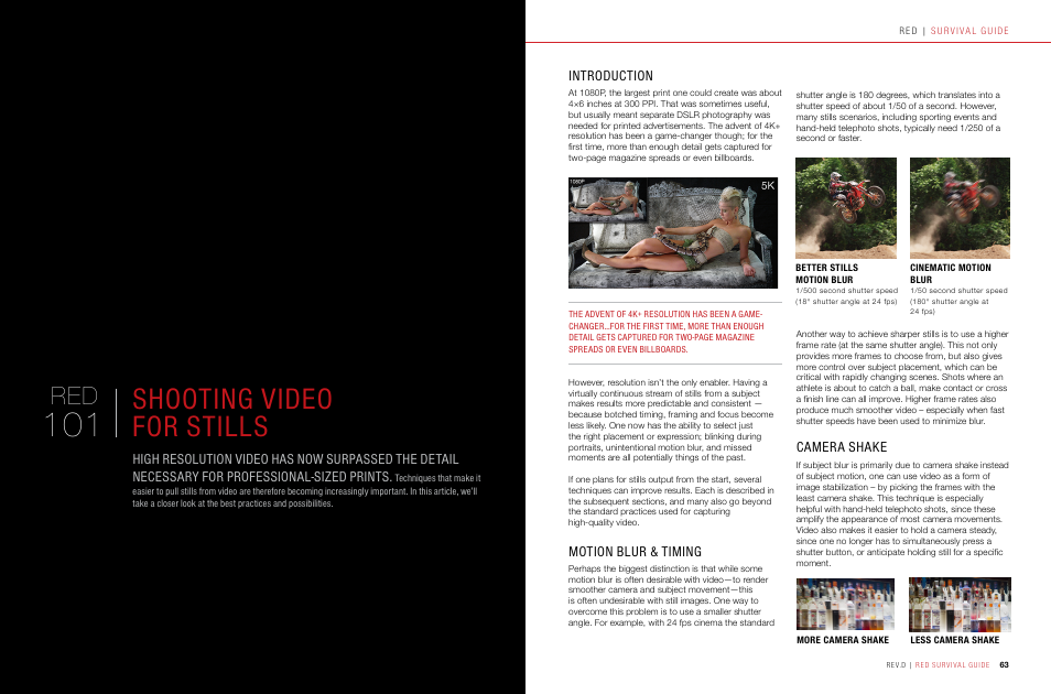 Shooting video for stills, Introduction, Motion blur & timing | Camera shake | RED SURVIVAL GUIDE User Manual | Page 32 / 37
