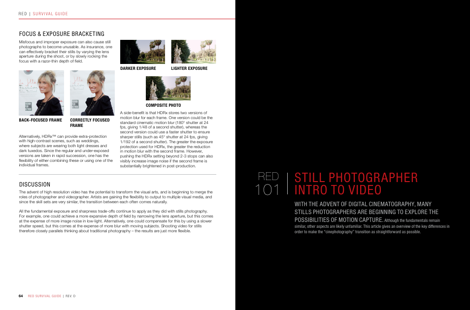 Still photographers intro to video, Still photographer intro to video, Focus & exposure bracketing | Discussion | RED SURVIVAL GUIDE User Manual | Page 33 / 37