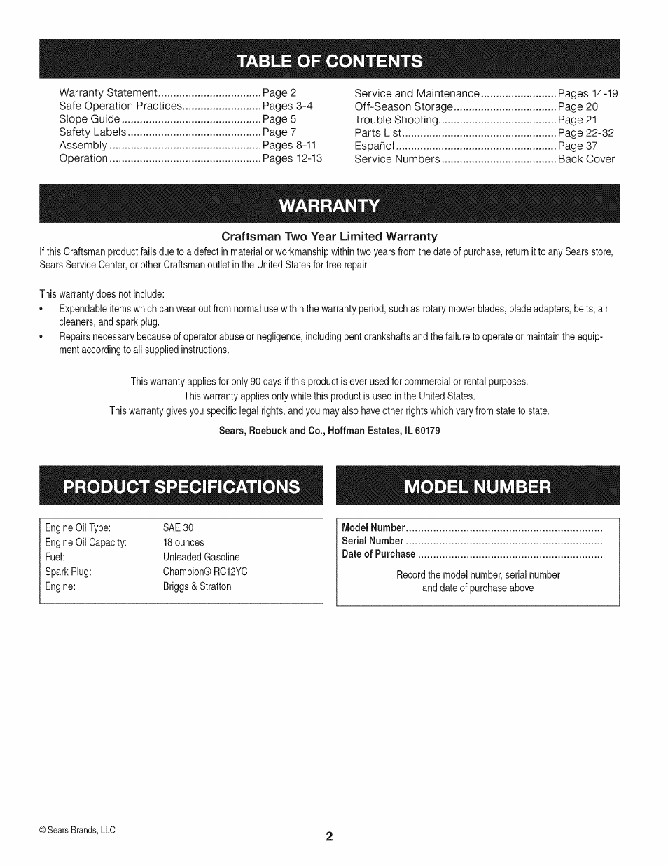 Craftsman 247.887210 User Manual | Page 2 / 60