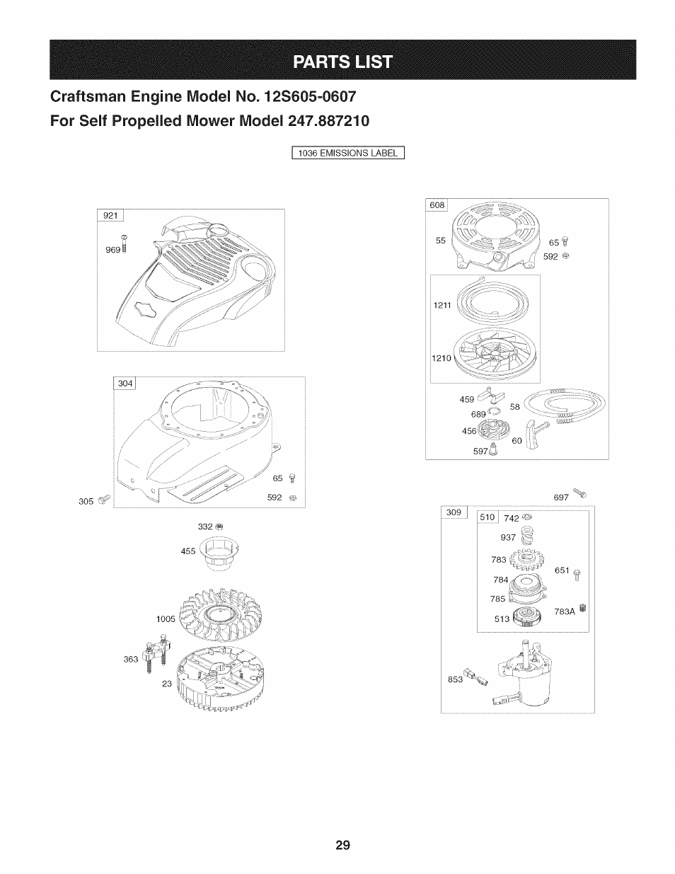 Parts lis | Craftsman 247.887210 User Manual | Page 29 / 60