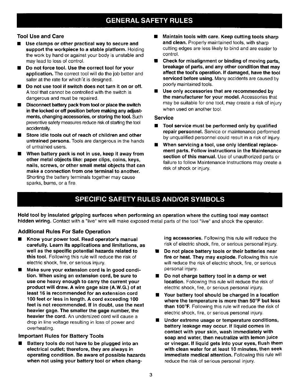 Specific safety rules and/or symbols, Specific safety rules/symbols -5, General safety rules | Craftsman 315.271270 User Manual | Page 3 / 20