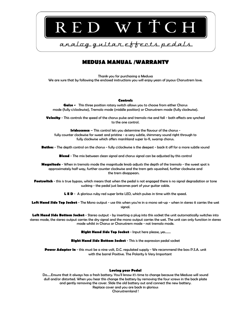 Red Witch MEDUSA User Manual | 2 pages