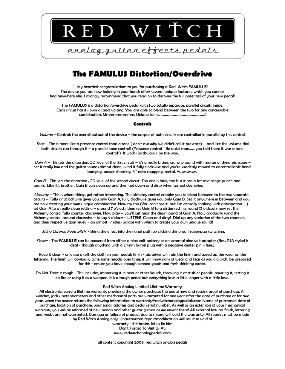 Red Witch FAMULUS User Manual | 1 page