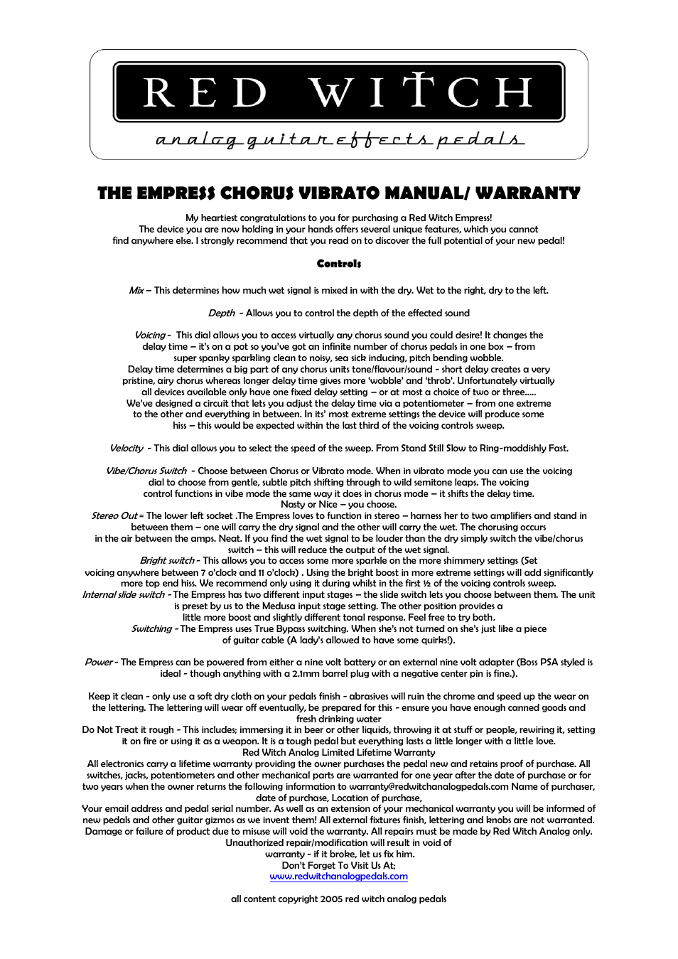 Red Witch Empress User Manual | 1 page
