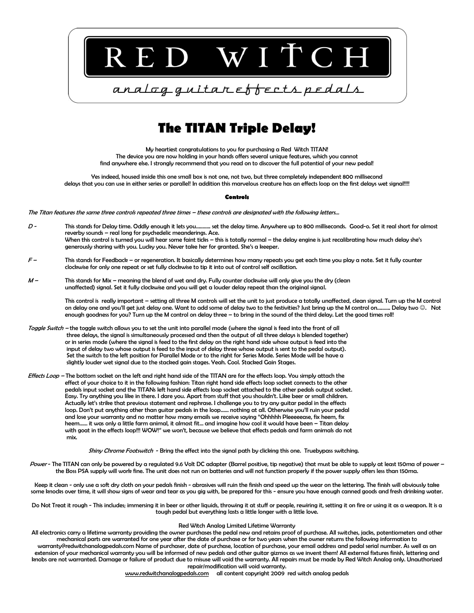 Red Witch TITAN User Manual | 1 page