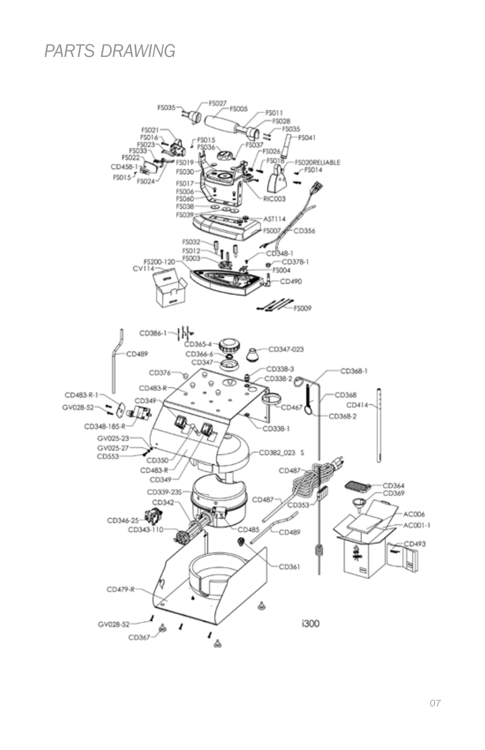 Parts drawing | Reliable i300 User Manual | Page 11 / 34