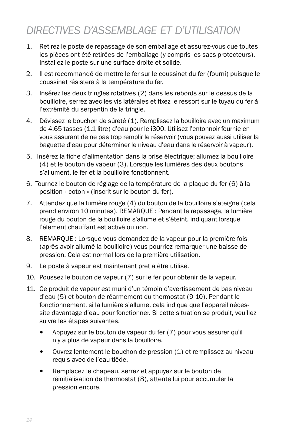 Directives d’assemblage et d’utilisation | Reliable i300 User Manual | Page 18 / 34