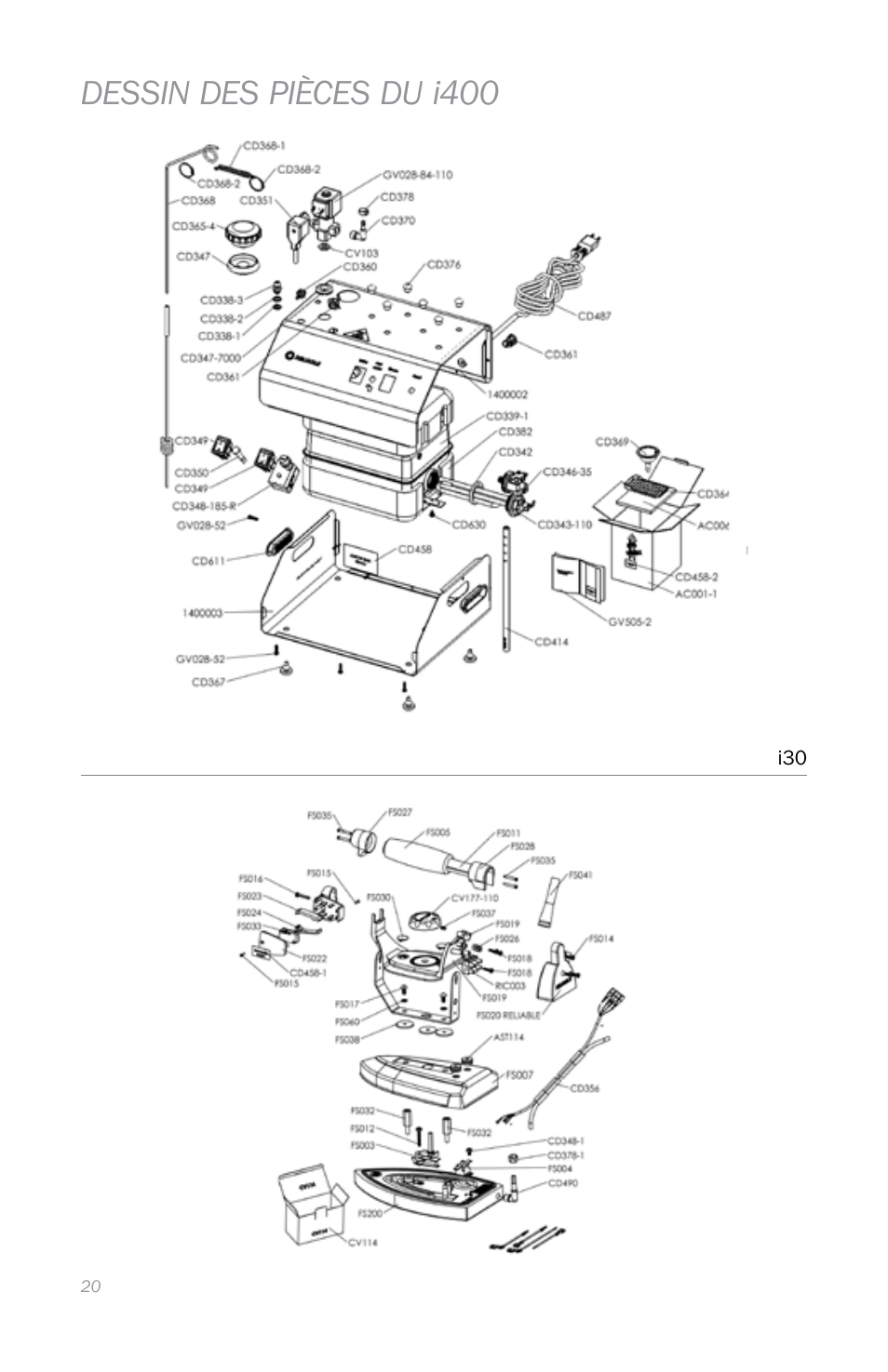 Dessin des pièces du i400 | Reliable i400 User Manual | Page 24 / 40
