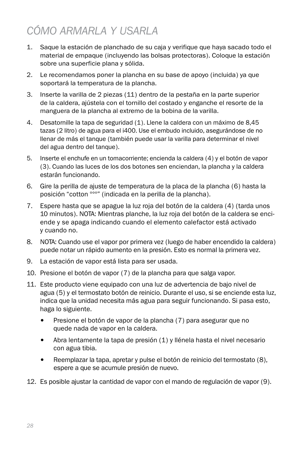 Cómo armarla y usarla | Reliable i400 User Manual | Page 32 / 40