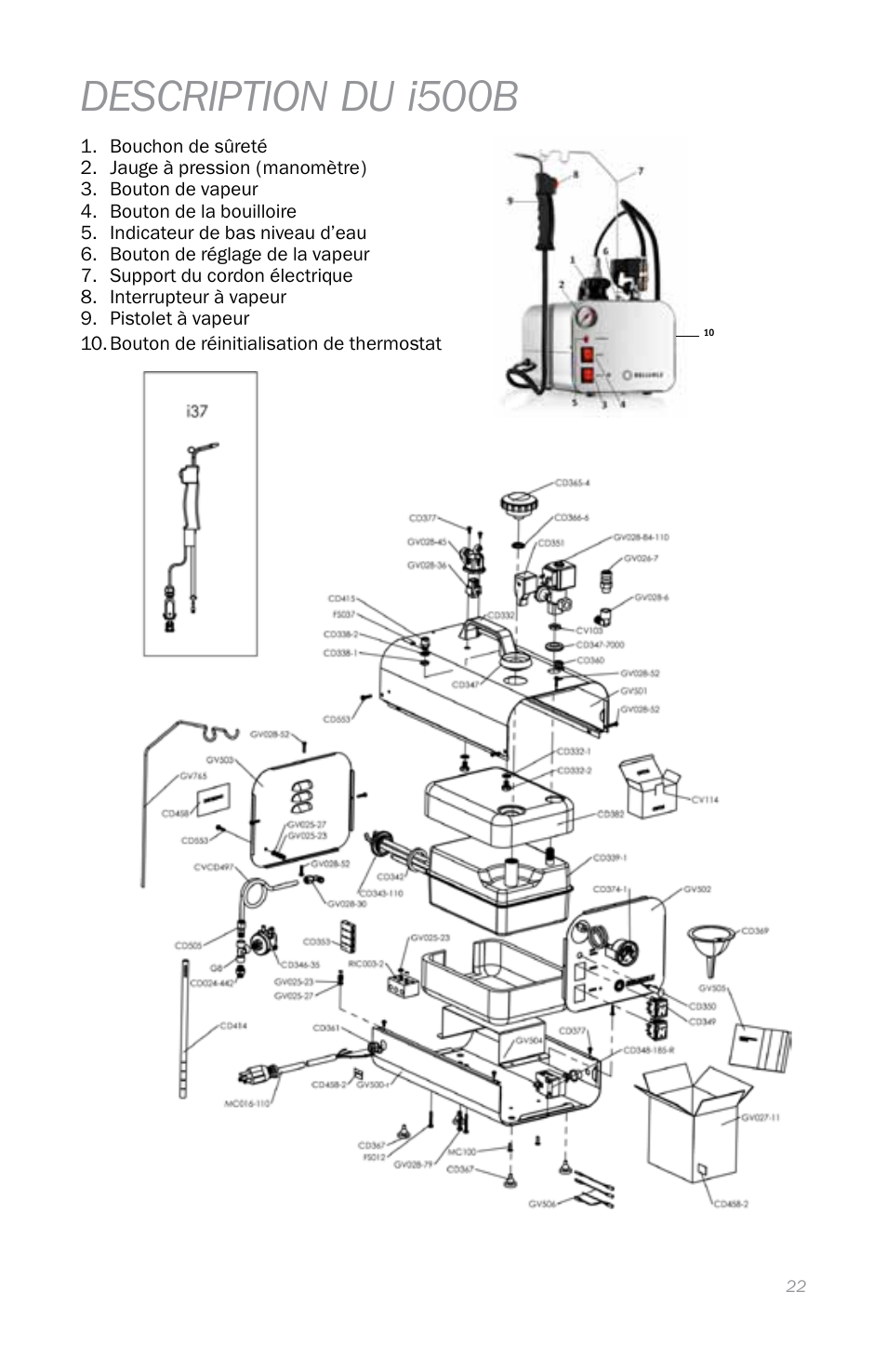 Description du i500b | Reliable i500 Series User Manual | Page 25 / 44