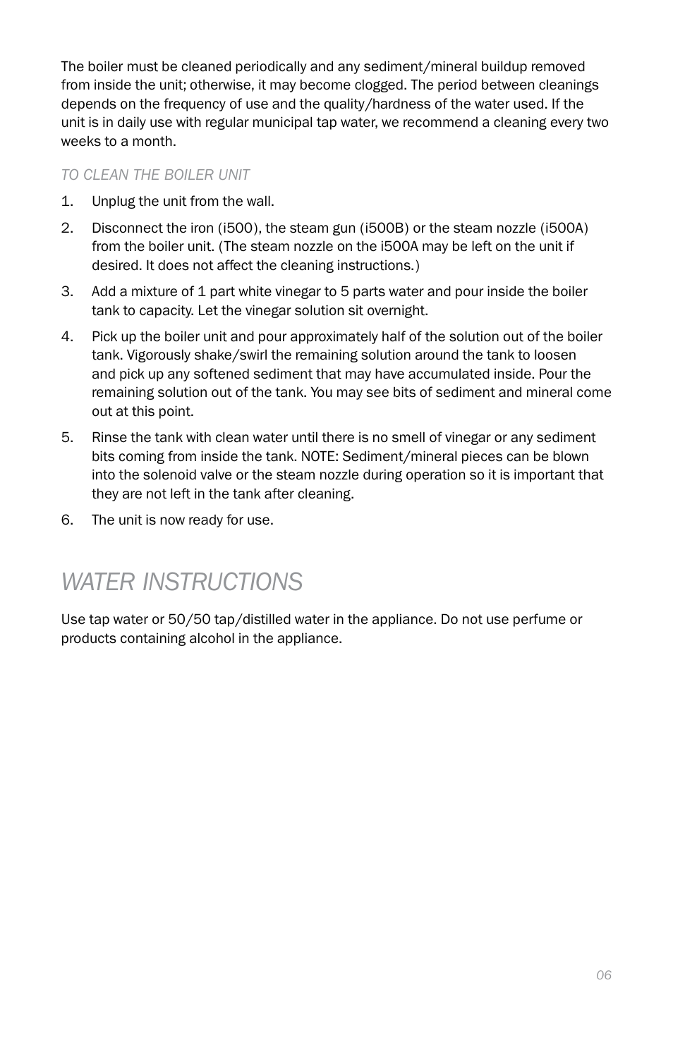 Water instructions | Reliable i500 Series User Manual | Page 9 / 44
