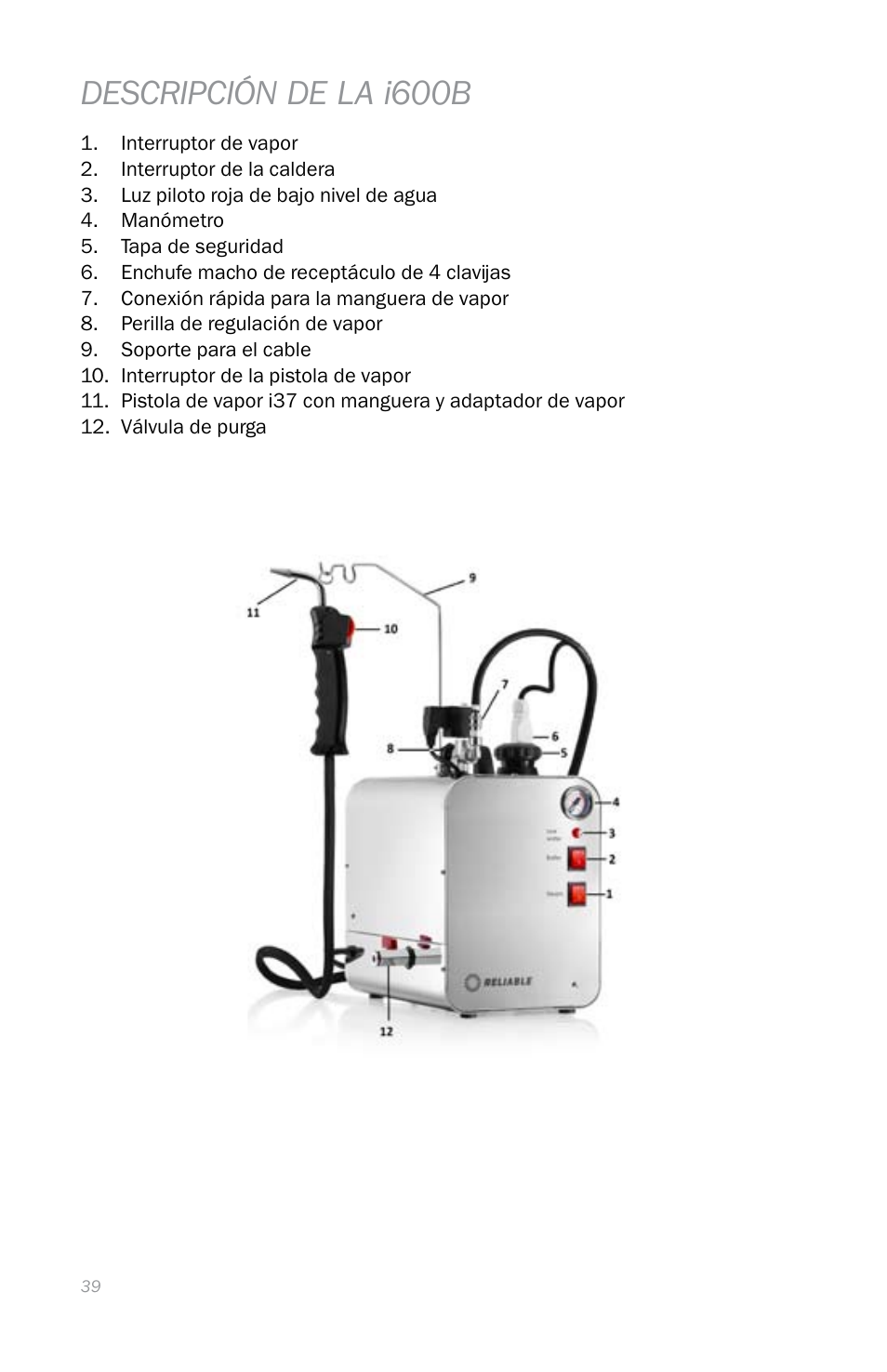 Descripción de la i600b | Reliable i600 User Manual | Page 42 / 60