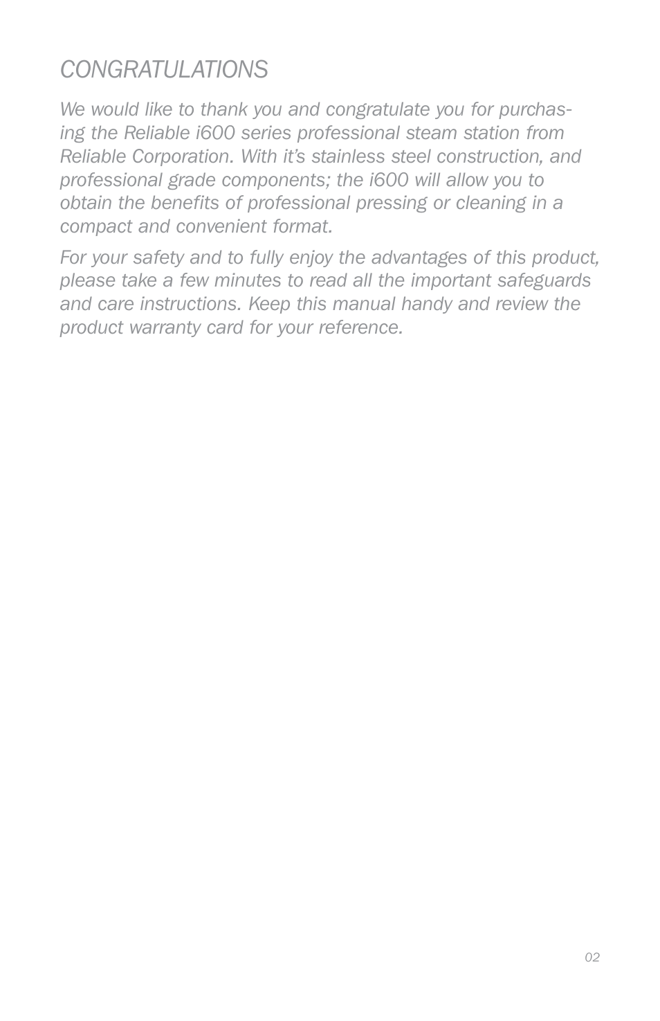 Reliable i600 User Manual | Page 5 / 60