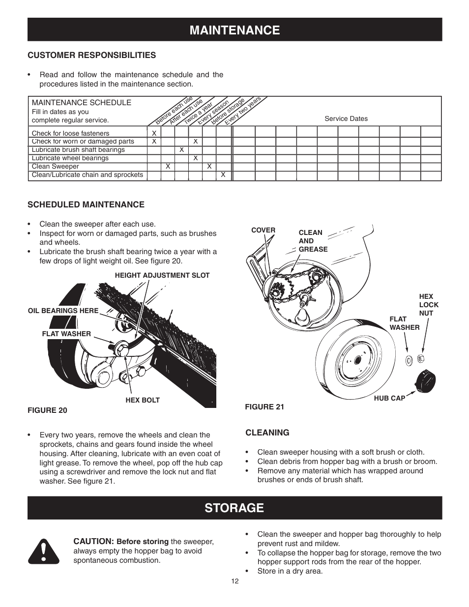 Maintenance, Storage | Craftsman 486.242112 User Manual | Page 12 / 16