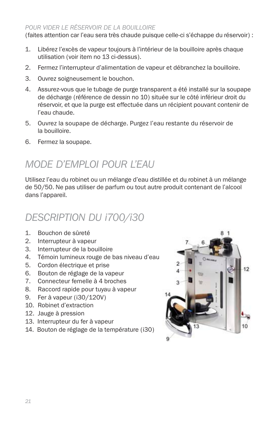 Mode d’emploi pour l’eau | Reliable i700 User Manual | Page 23 / 45