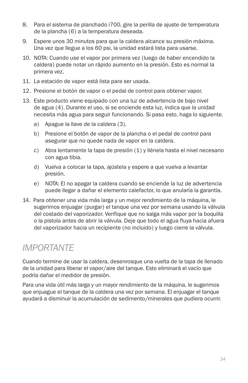 Importante | Reliable i700 User Manual | Page 36 / 45