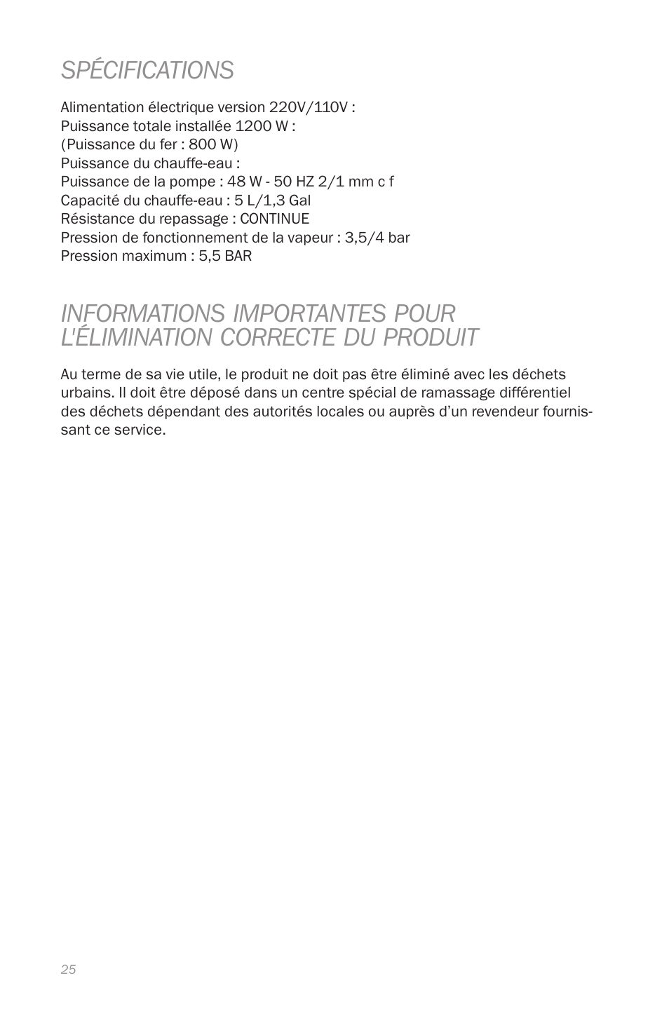 Spécifications | Reliable i800 Series User Manual | Page 28 / 48