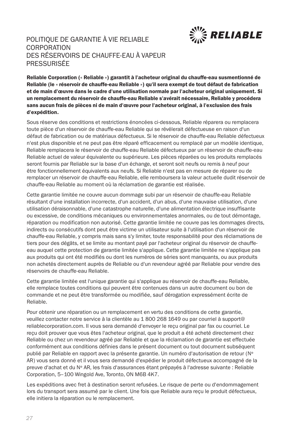 Reliable i800 Series User Manual | Page 30 / 48