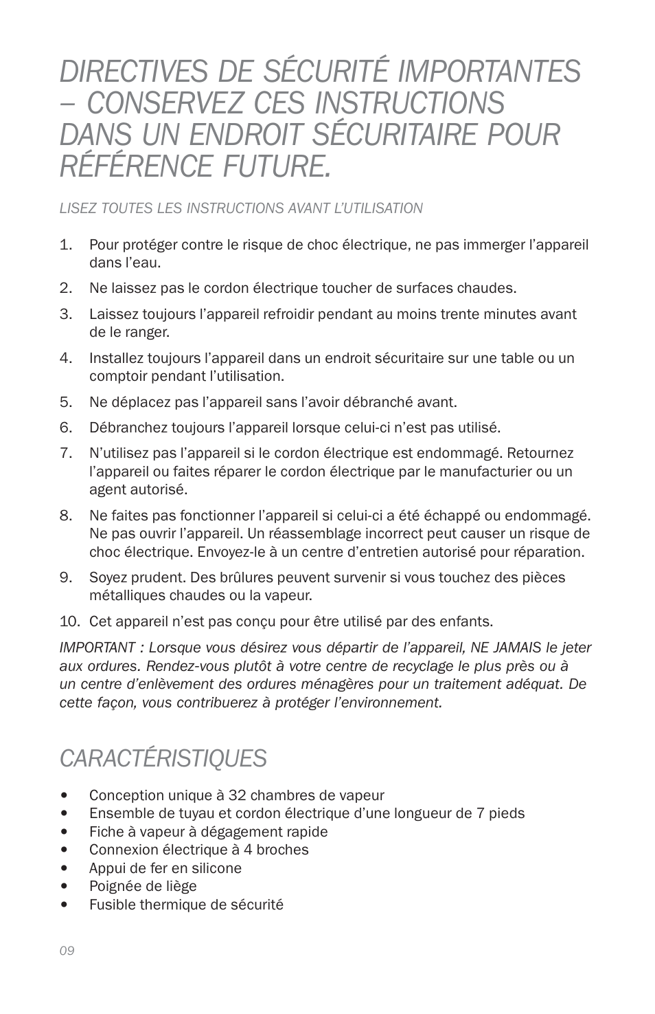 Caractéristiques | Reliable i30 User Manual | Page 11 / 21