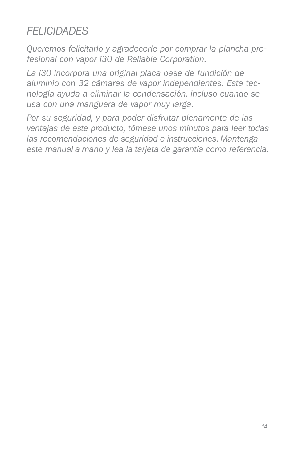Felicidades | Reliable i30 User Manual | Page 16 / 21