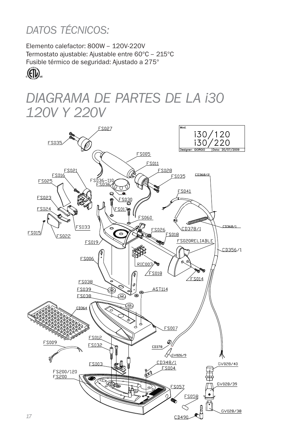 Datos técnicos | Reliable i30 User Manual | Page 19 / 21
