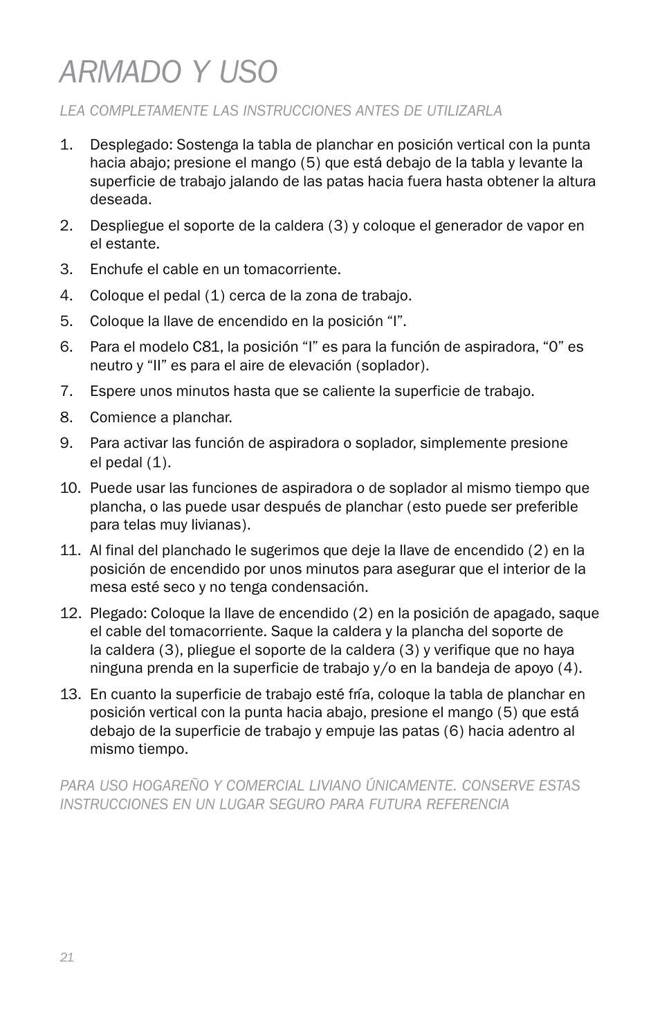 Armado y uso | Reliable C88 User Manual | Page 24 / 32