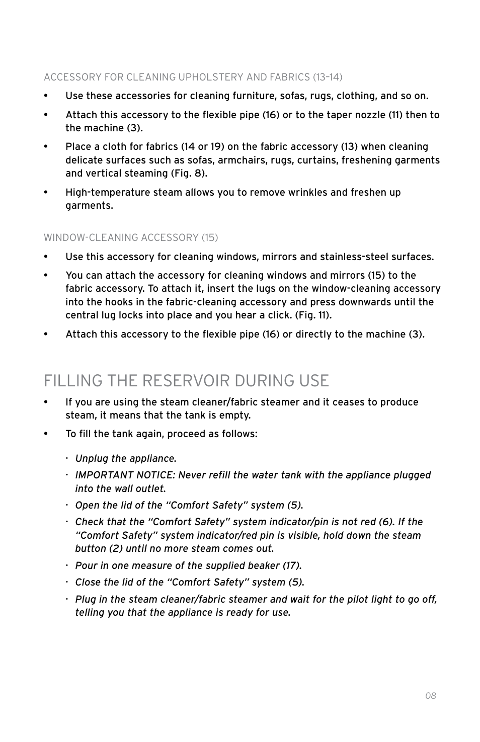 Filling the reservoir during use | Reliable 100CH User Manual | Page 13 / 44
