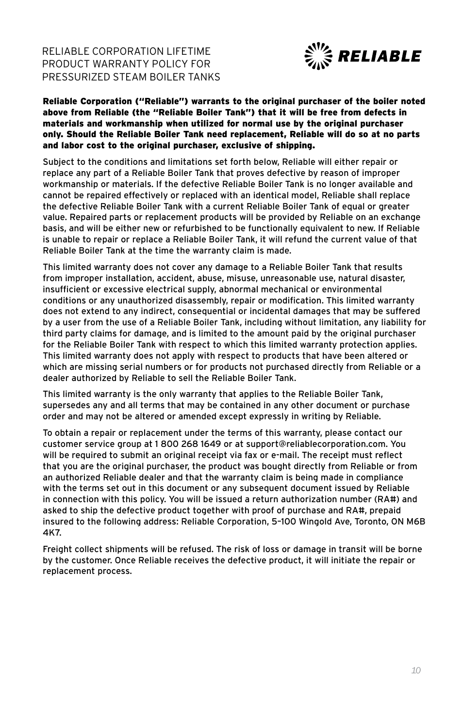 Reliable 100CH User Manual | Page 15 / 44
