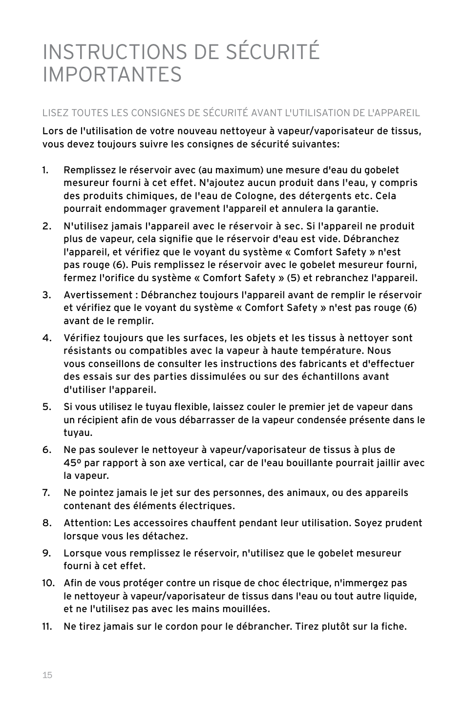 Instructions de sécurité importantes | Reliable 100CH User Manual | Page 20 / 44