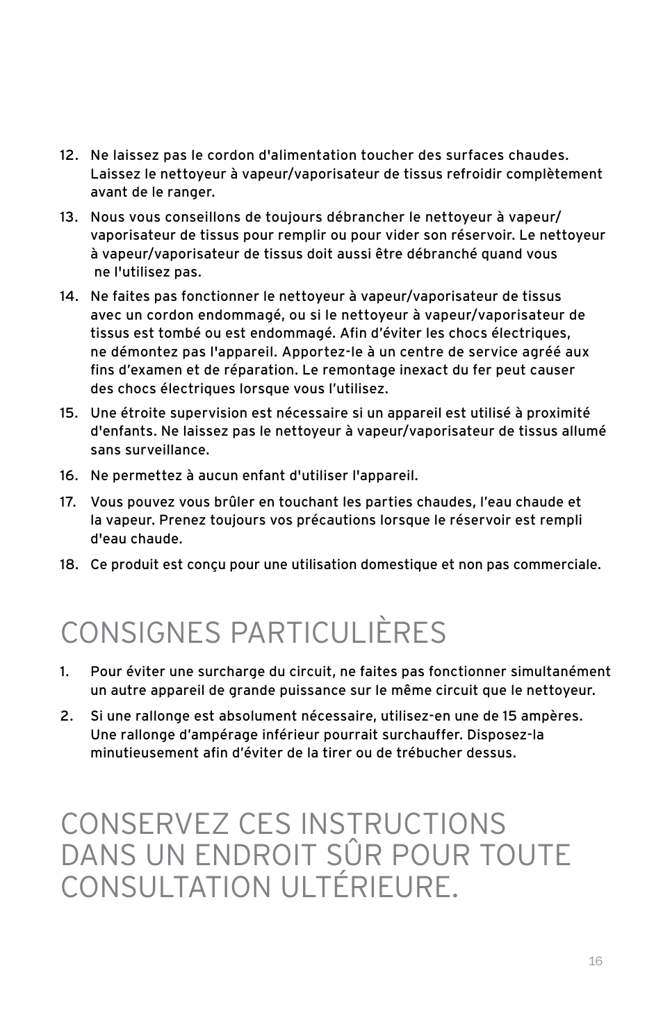 Consignes particulières | Reliable 100CH User Manual | Page 21 / 44