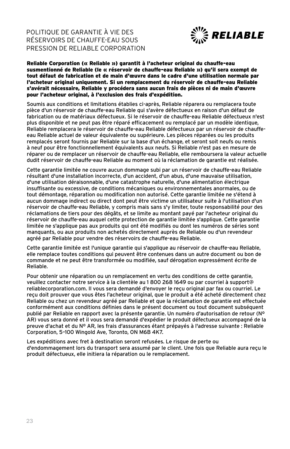 Reliable 100CH User Manual | Page 28 / 44