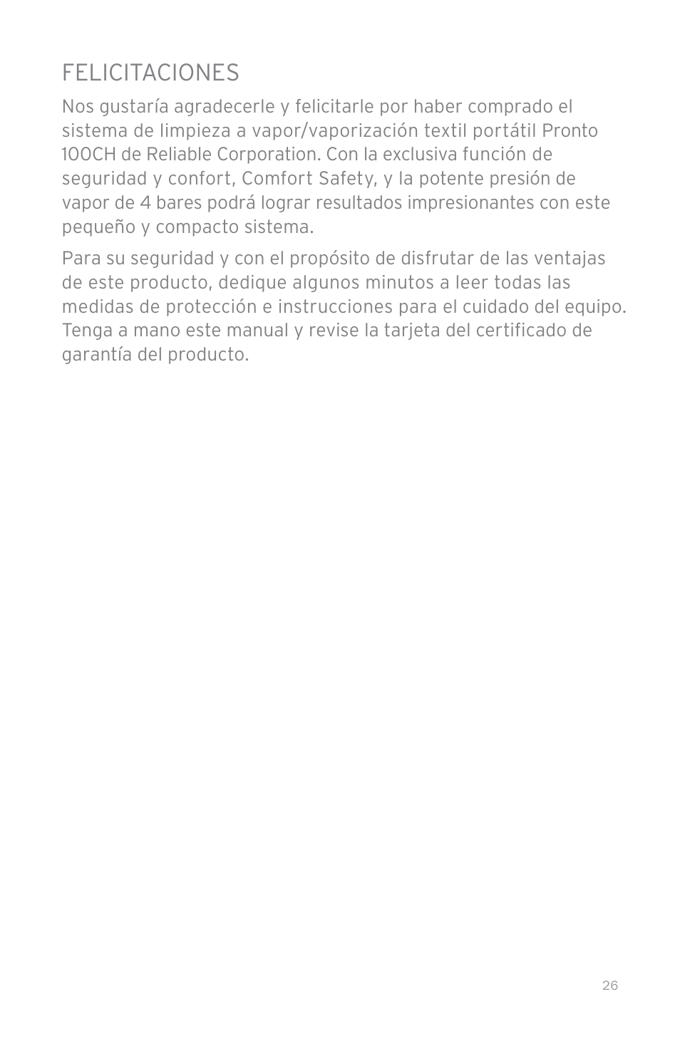 Felicitaciones | Reliable 100CH User Manual | Page 31 / 44