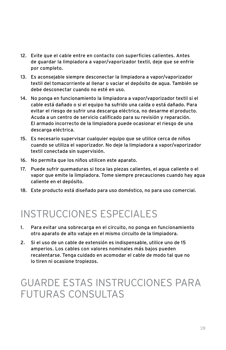 Instrucciones especiales, Guarde estas instrucciones para futuras consultas | Reliable 100CH User Manual | Page 33 / 44