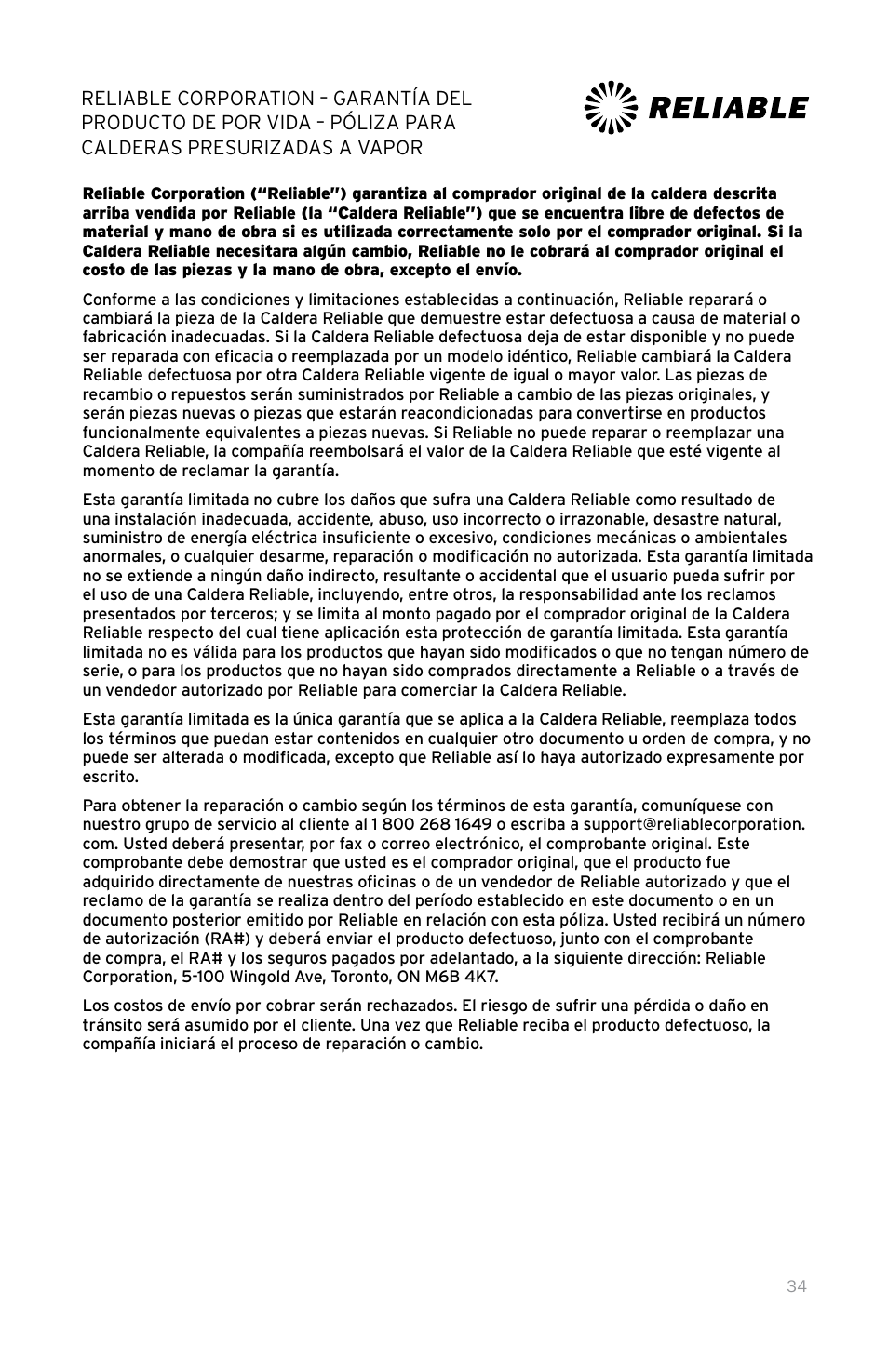 Reliable 100CH User Manual | Page 39 / 44