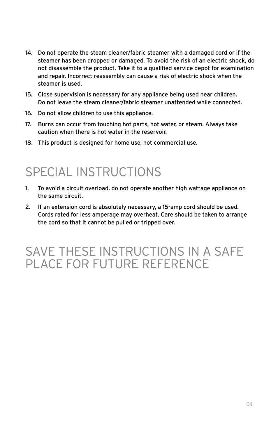 Special instructions | Reliable 100CH User Manual | Page 9 / 44