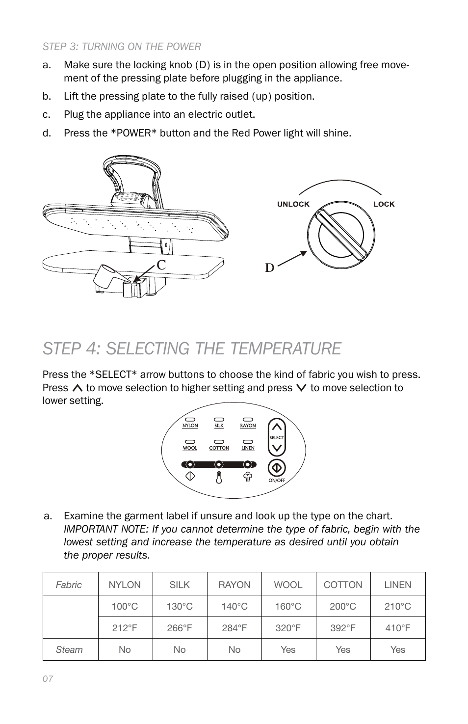 Step 4: selecting the temperature | Reliable S330 User Manual | Page 10 / 48