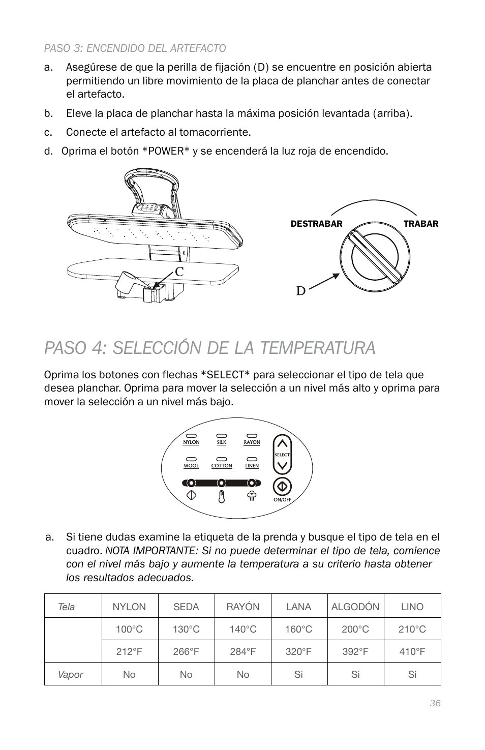 Paso 4: selección de la temperatura | Reliable S330 User Manual | Page 39 / 48