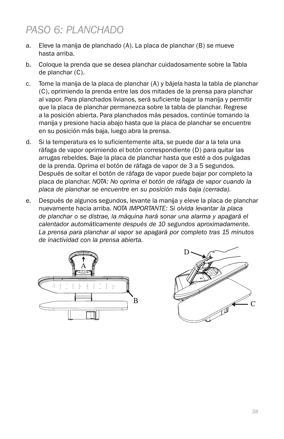 Paso 6: planchado | Reliable S330 User Manual | Page 41 / 48