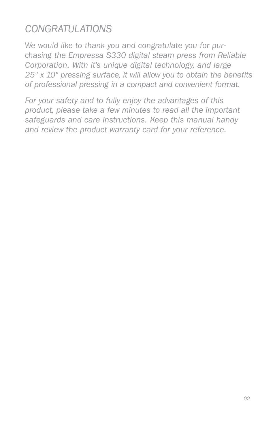 Reliable S330 User Manual | Page 5 / 48