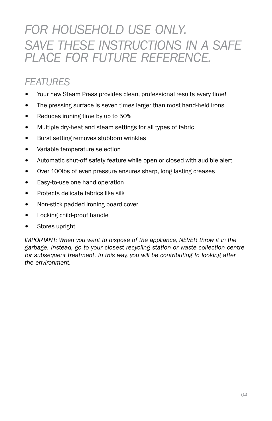 Features | Reliable S330 User Manual | Page 7 / 48