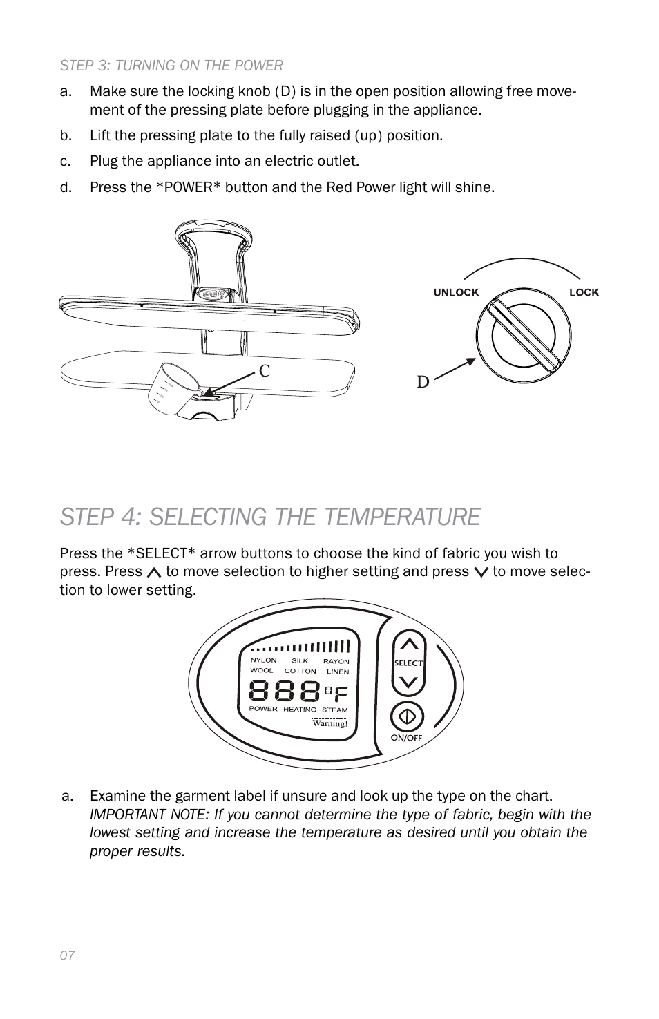 Step 4: selecting the temperature | Reliable S550 User Manual | Page 10 / 52